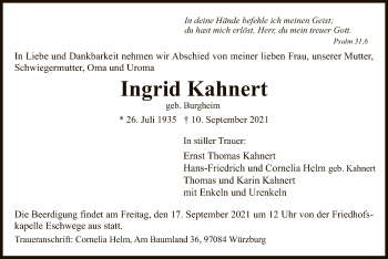 Traueranzeige von Ingrid Kahnert von WRS