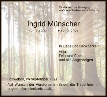 Traueranzeige von Ingrid Münscher von WRS