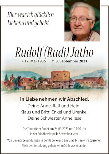 Traueranzeige von Rudolf Jatho von WRS