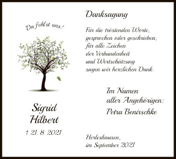 Traueranzeige von Sigrid Hilbert von WRS