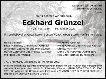 Traueranzeige von Eckhard Grünzel von WRS