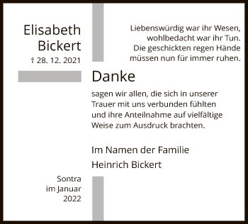 Traueranzeige von Elisabeth Bickert von WRS