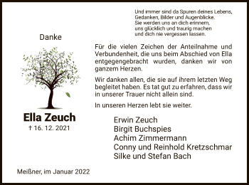 Traueranzeige von Ella Zeuch von WRS