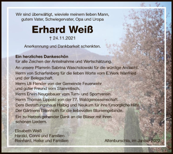 Traueranzeige von Erhard Weiß von WRS