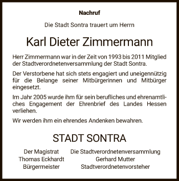 Traueranzeige von Karl Dieter Zimmermann von WRS