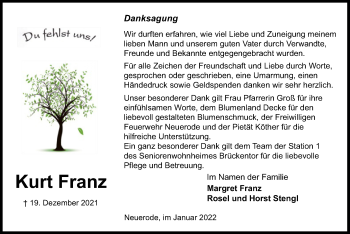 Traueranzeige von Kurt Franz von WRS