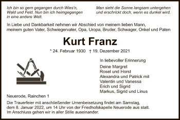 Traueranzeige von Kurt Franz von WRS