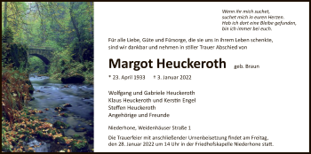 Traueranzeige von Margot Heuckeroth von WRS