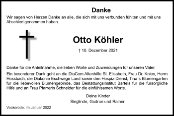 Traueranzeige von Otto Köhler von WRS