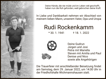 Traueranzeige von Rudi Rockenkamm von WRS