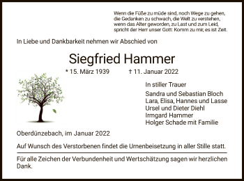 Traueranzeige von Siegfried Hammer von WRS