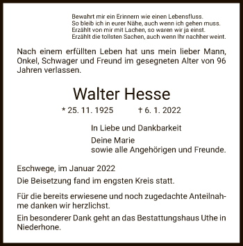 Traueranzeige von Walter Hesse von WRS