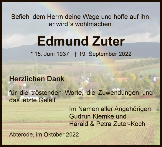 Traueranzeige von Edmund Zuter von WRS