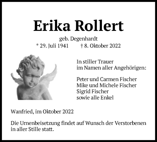 Traueranzeige von Erika Rollert von WRS