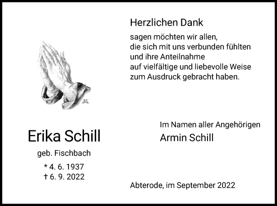 Traueranzeige von Erika Schill von WRS