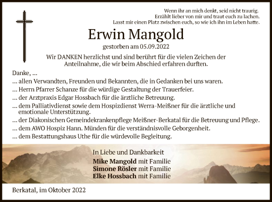 Traueranzeige von Erwin Mangold von WRS