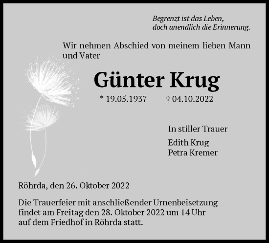 Traueranzeige von Günter Krug von WRS