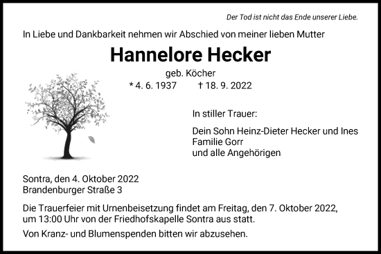 Traueranzeige von Hannelore Hecker von WRS