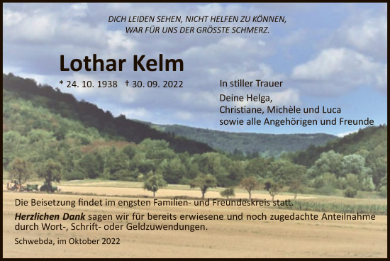 Traueranzeige von Lothar Kelm von WRS