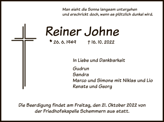 Traueranzeige von Reiner Johne von WRS