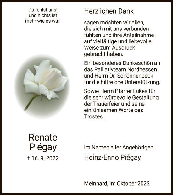 Traueranzeige von Renate Piegay von WRS