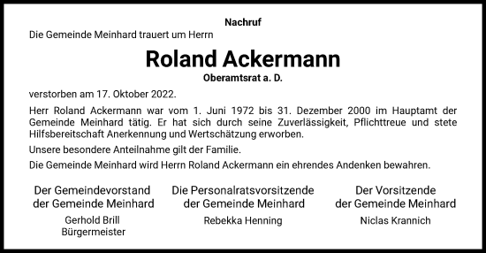 Traueranzeige von Roland Ackermann von WRS