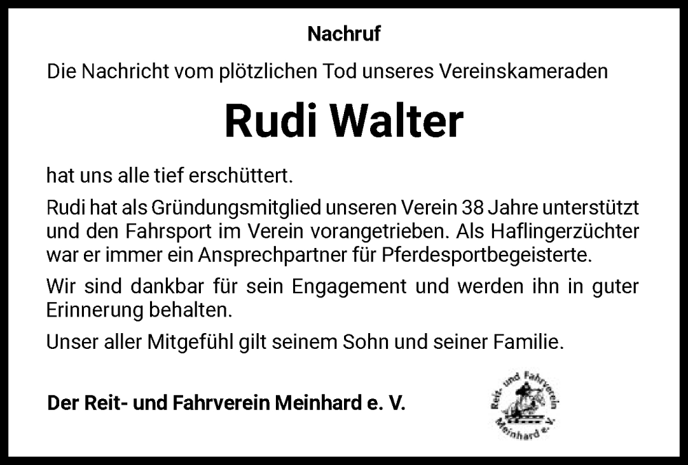  Traueranzeige für Rudi Walter vom 01.10.2022 aus WRS