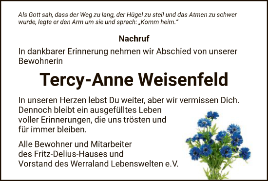 Traueranzeige von Tercy-Anne Weisenfeld von WRS