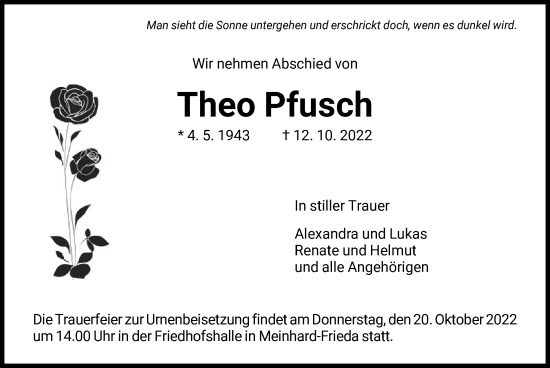 Traueranzeige von Theo Pfusch von WRS