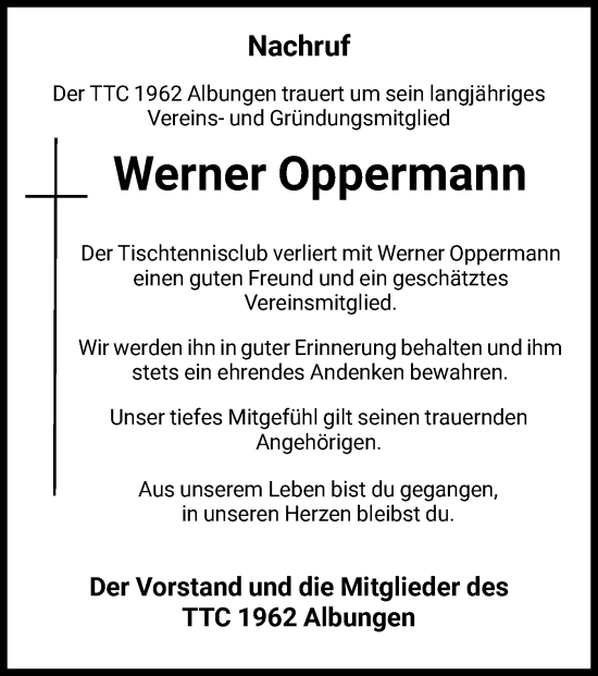 Traueranzeige von Werner Oppermann von WRS