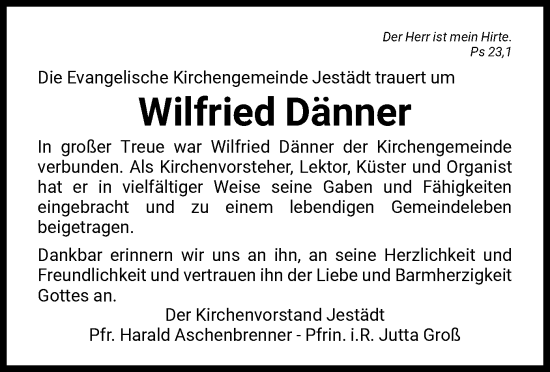 Traueranzeige von Wilfried Dänner von WRS