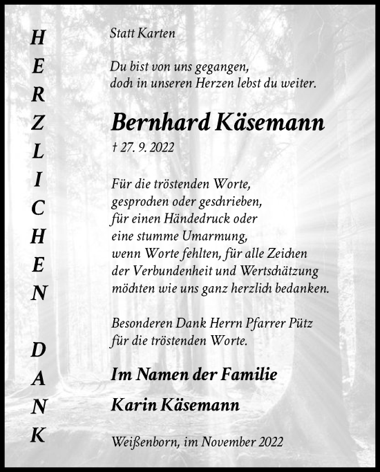 Traueranzeige von Bernhard Käsemann von WRS