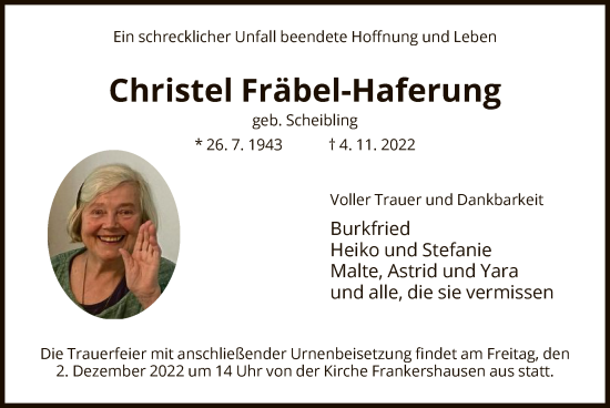 Traueranzeige von Christel Fräbel-Haferung von WRS