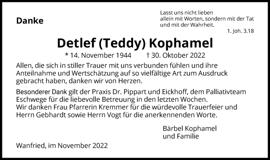 Traueranzeige von Detlef Kophamel von WRS