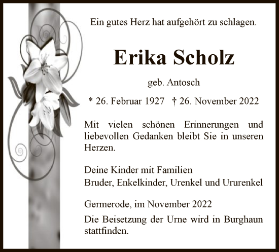 Traueranzeige von Erika Scholz von WRS