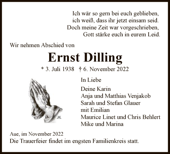 Traueranzeige von Ernst Dilling von WRS