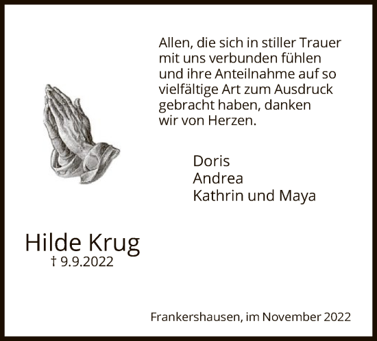 Traueranzeige von Hilde Krug von WRS