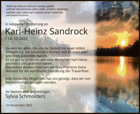 Traueranzeige von Karl-Heinz Sandrock von WRS