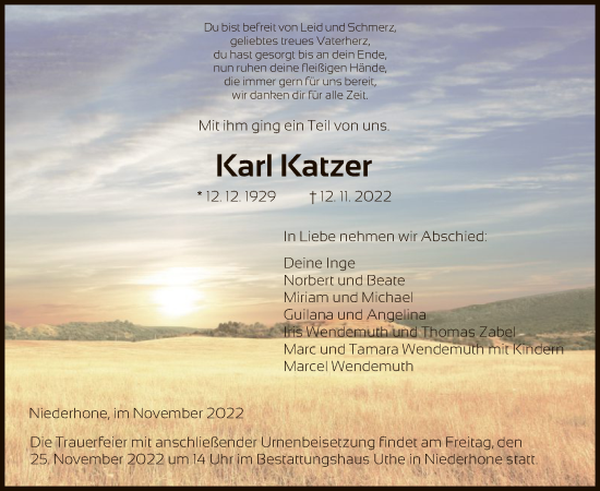 Traueranzeige von Karl Katzer von WRS