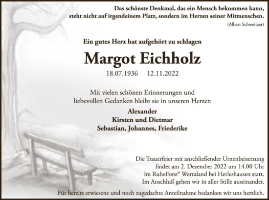 Traueranzeige von Margot Eichholz von WRS