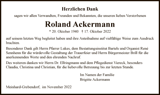 Traueranzeige von Roland Ackermann von WRS