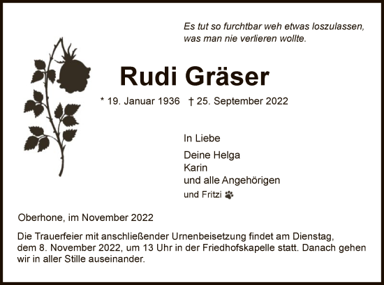 Traueranzeige von Rudi Gräser von WRS