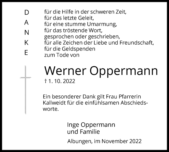 Traueranzeige von Werner Oppermann von WRS