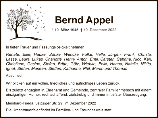 Traueranzeige von Bernd Appel von WRS