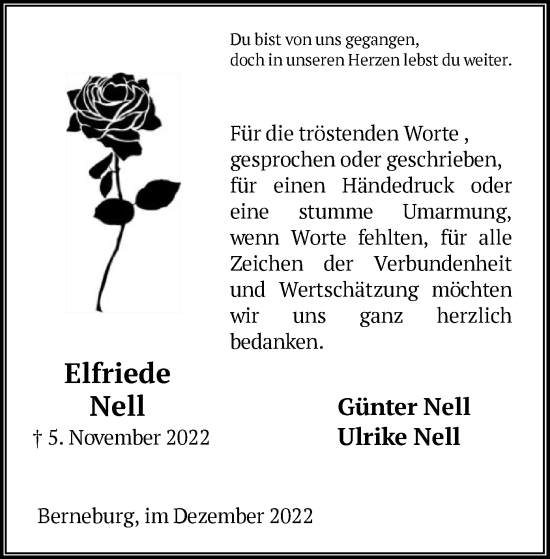 Traueranzeige von Elfriede Nell von HNA