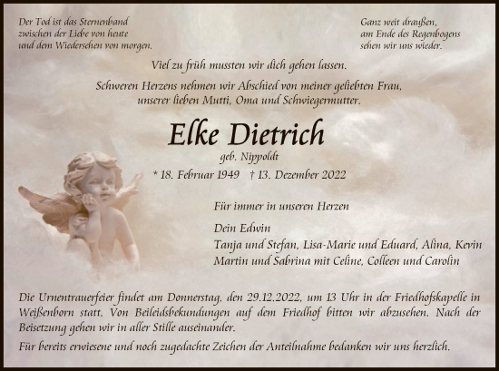 Traueranzeige von Elke Dietrich von WRS