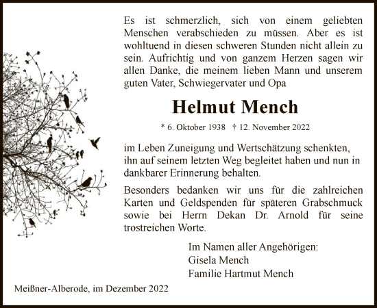 Traueranzeige von Helmut Mench von WRS