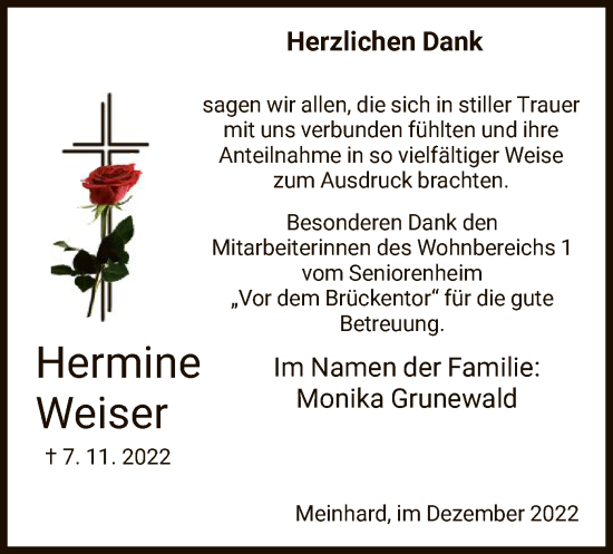 Traueranzeige von Hermine Weiser von WRS