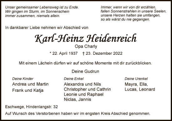 Traueranzeige von Karl-Heinz Heidenreich von WRS