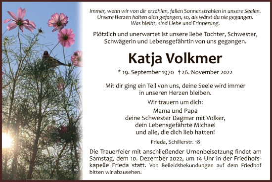 Traueranzeige von Katja Volkmer von WRS